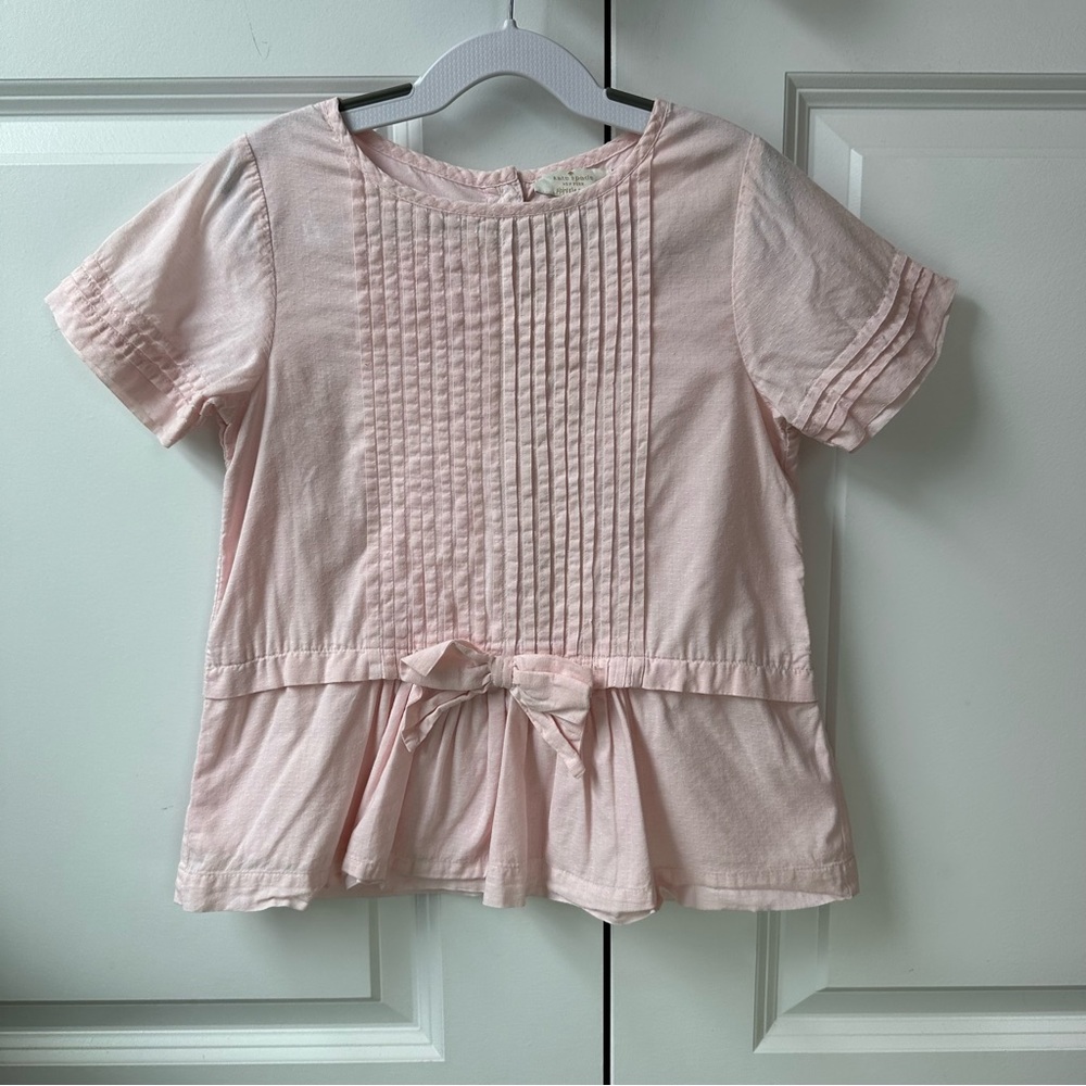 Kate Spade Girls Pintuck Pink Short Sleeve Top (Size 7)